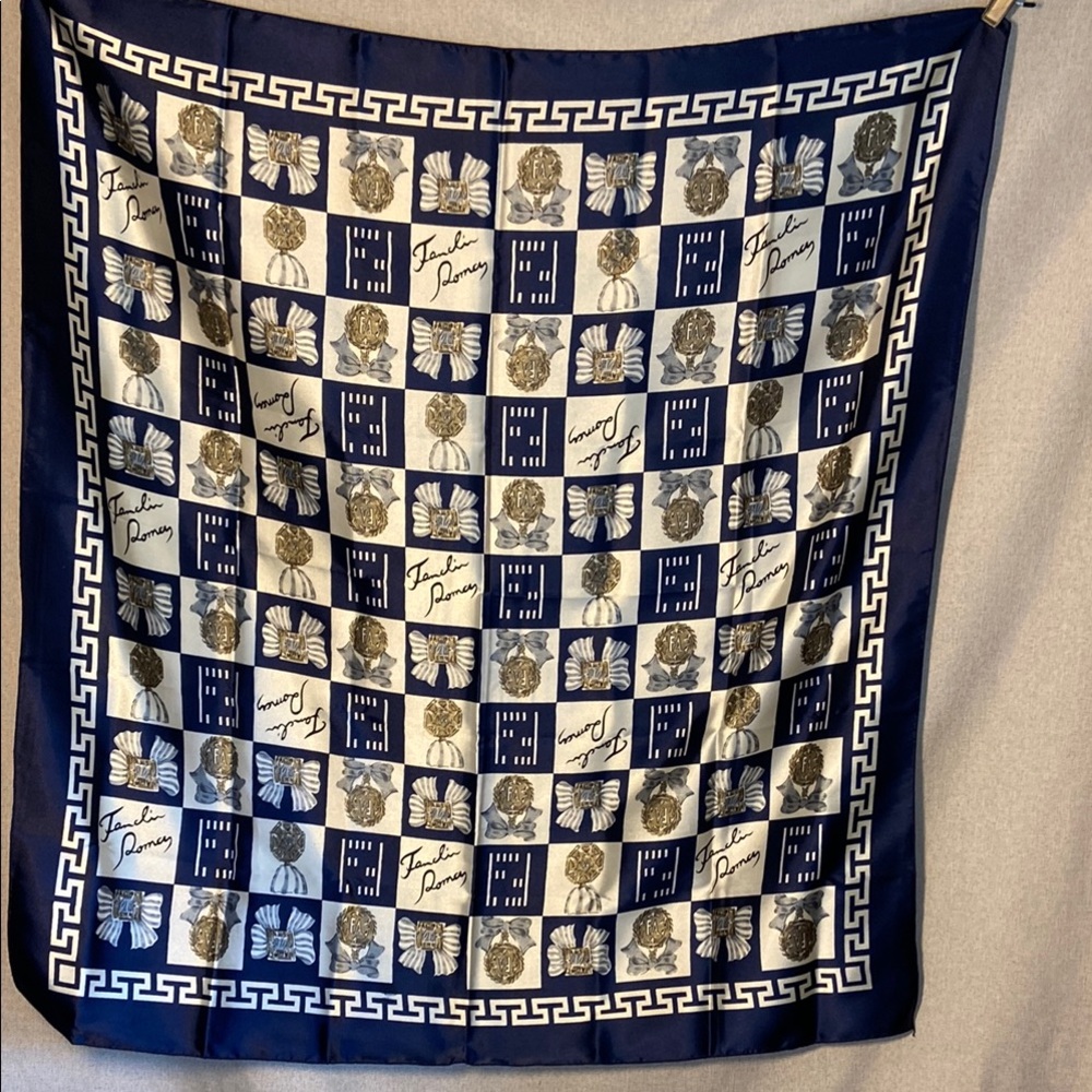 Navy and White Patterned Scarf FU GUI HUA